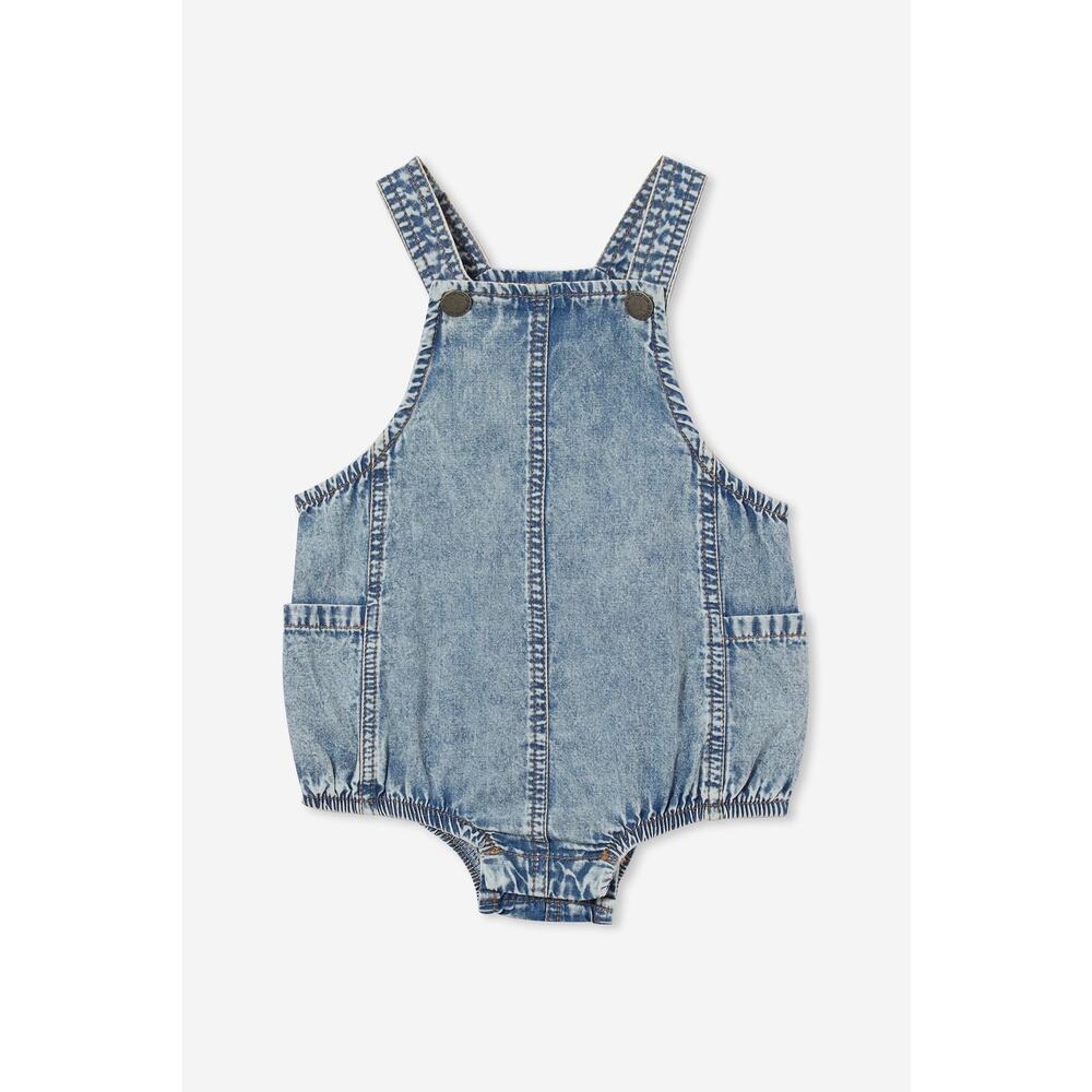 Cotton On Blue Acid Wash Marvin Woven Bubbysuit Bubble Romper  Size 0-3 Months